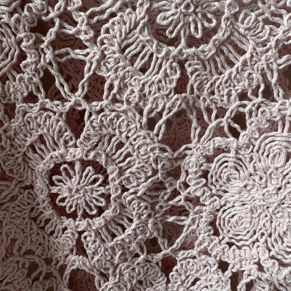 Zara Medium Pink Crochet Crop Top Long Sleeve Boho Scallop Floral Scoop Neckline - Picture 9 of 13